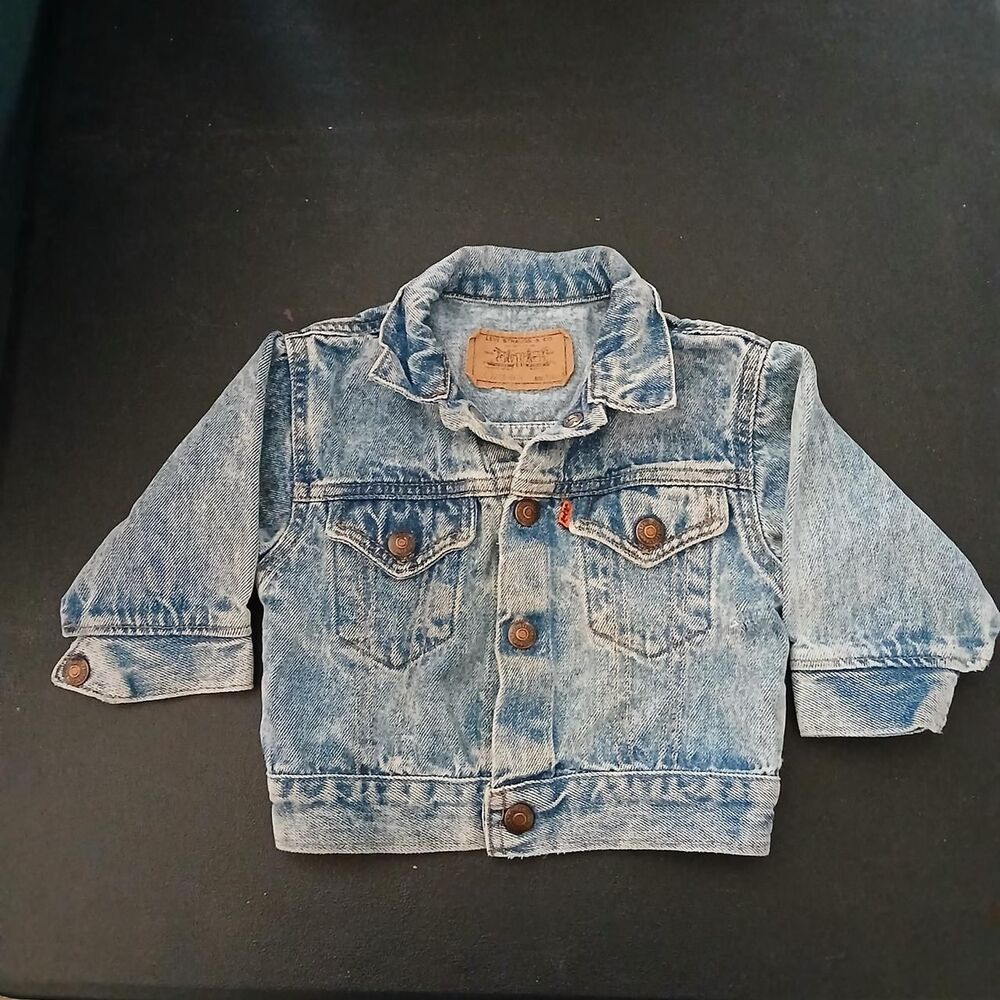 Vintage 1989 Little Levi's Orange Tab Acid Wash Denim Trucker Jacket 18m Retro